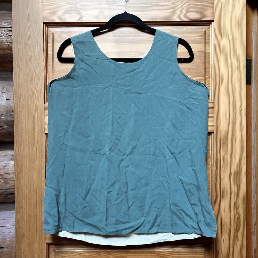 Vintage Womens Size Large Sage Green/Cream 100% Silk Reversible Tank Career Work